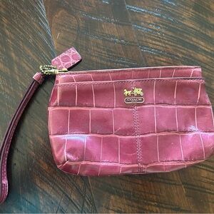 Coach Croc-Embossed Magenta Wristlet